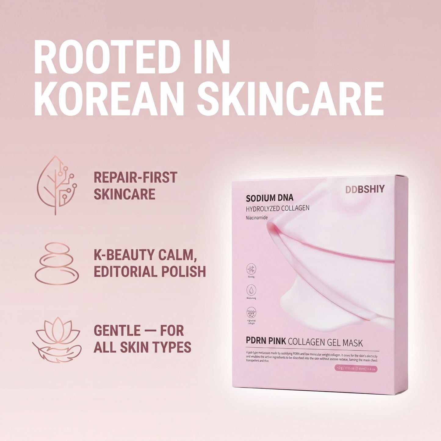 DDBSHIY repair-first Korean skincare PDRN collagen hydrogel mask, gentle for all skin types