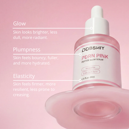 PDBSHIY pink serum bottle with text on a pink background