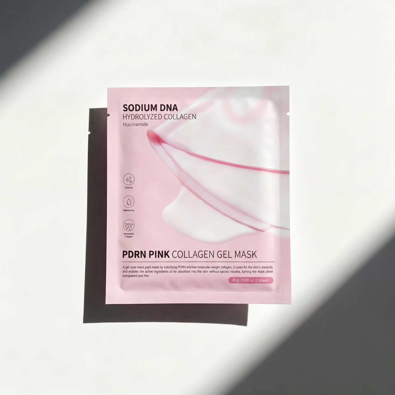 Pink collagen gel mask packaging on a white background