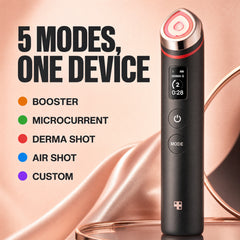 Red Light Booster five modes: Booster, Microcurrent, Derma Shot, Air Shot, Custom