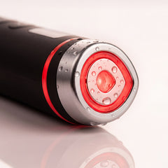 Close-up of the Red Light Booster glowing LED treatment head